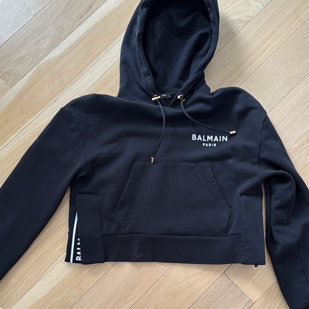 Balmain Black Cropped Hoodie